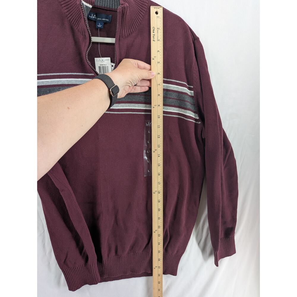 John Ashford Men's 1/4 Zip Sweater Striped Red Gray Large High Neck Long Sleeve - Picture 7 of 8